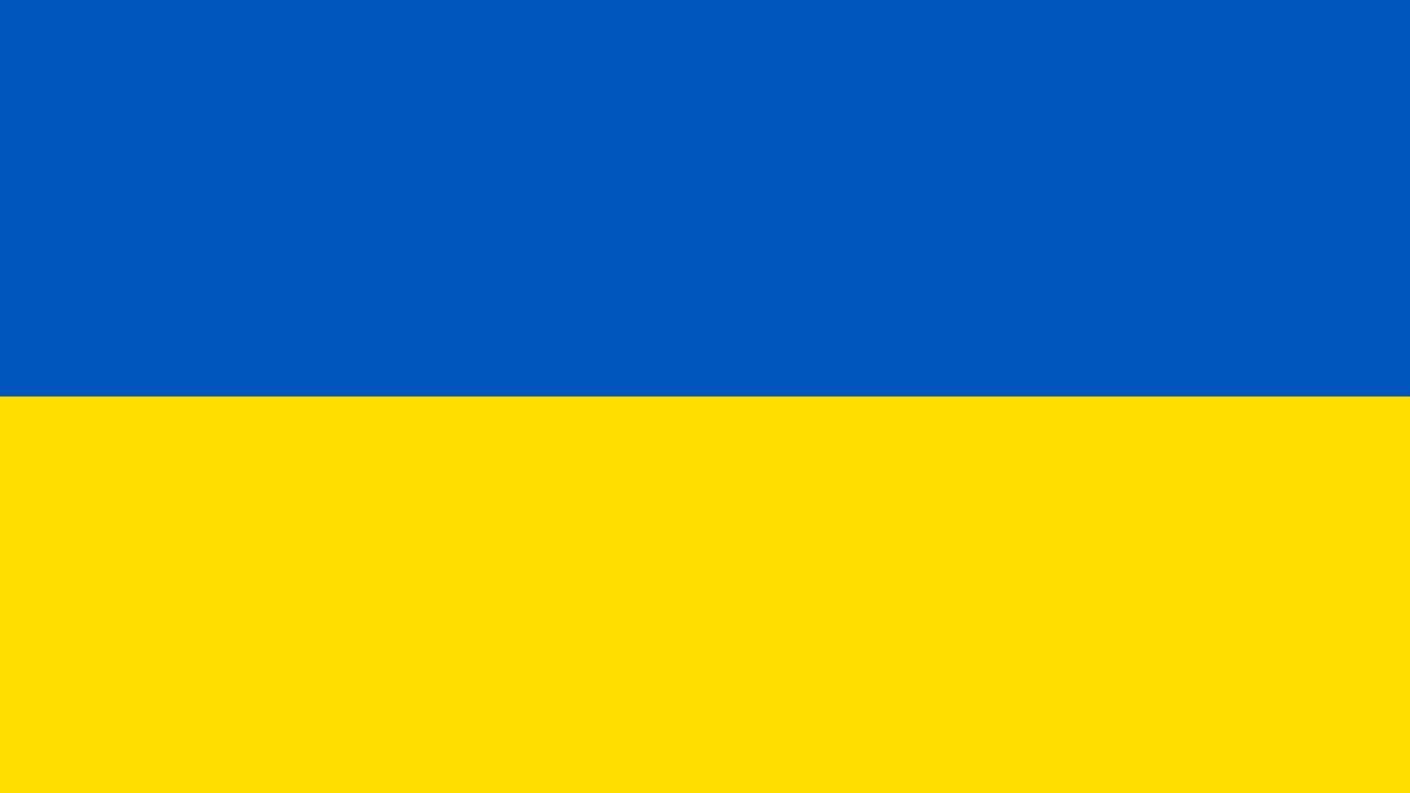The national flag of Ukraine, featuring two horizontal bands of blue and yellow, with the blue on top representing the sky and the yellow symbolizing the country's wheat fields.